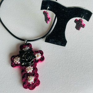 Chunky Cross Pendant Necklace and Earrings